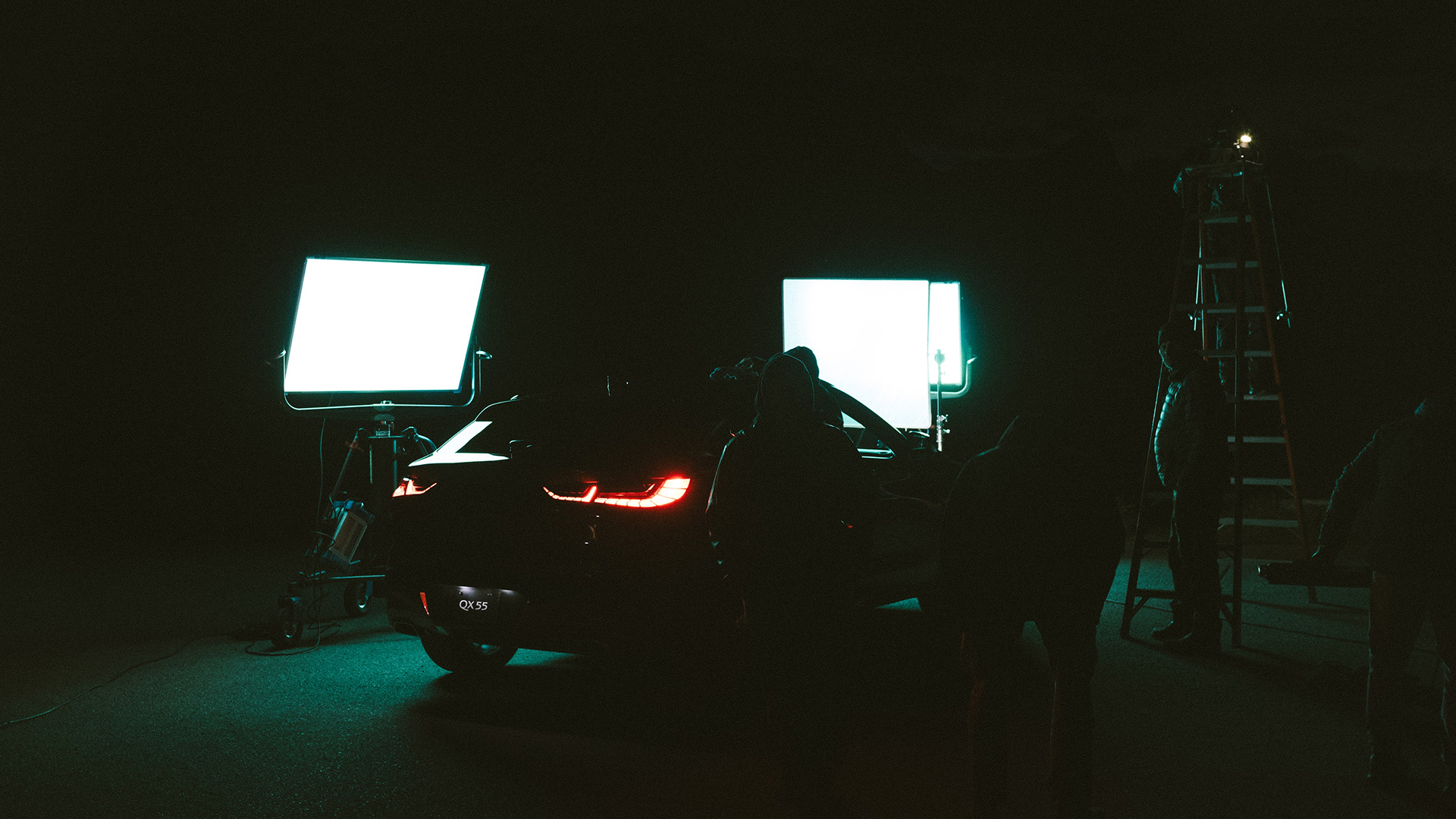 Night production shoot with an INFINITI vehicle